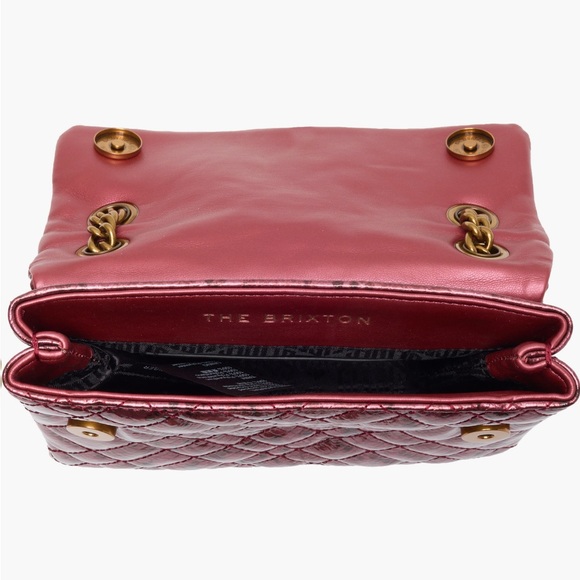 🌸 NWT Kurt Geiger Metallic Pink Quilted Shoulder Bag w/ Gold Chain & Lock - Picture 5 of 6